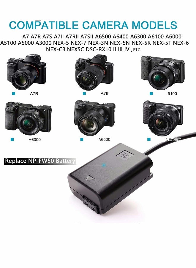 DC Coupler Replacement for NP-FW50 Dummy Battery Power Adapter with USB Cable A7 A7R A7S A7SII A6500 A6300 A6100 A6000 NEX5 DSC-RX10 II III IV - Image 3