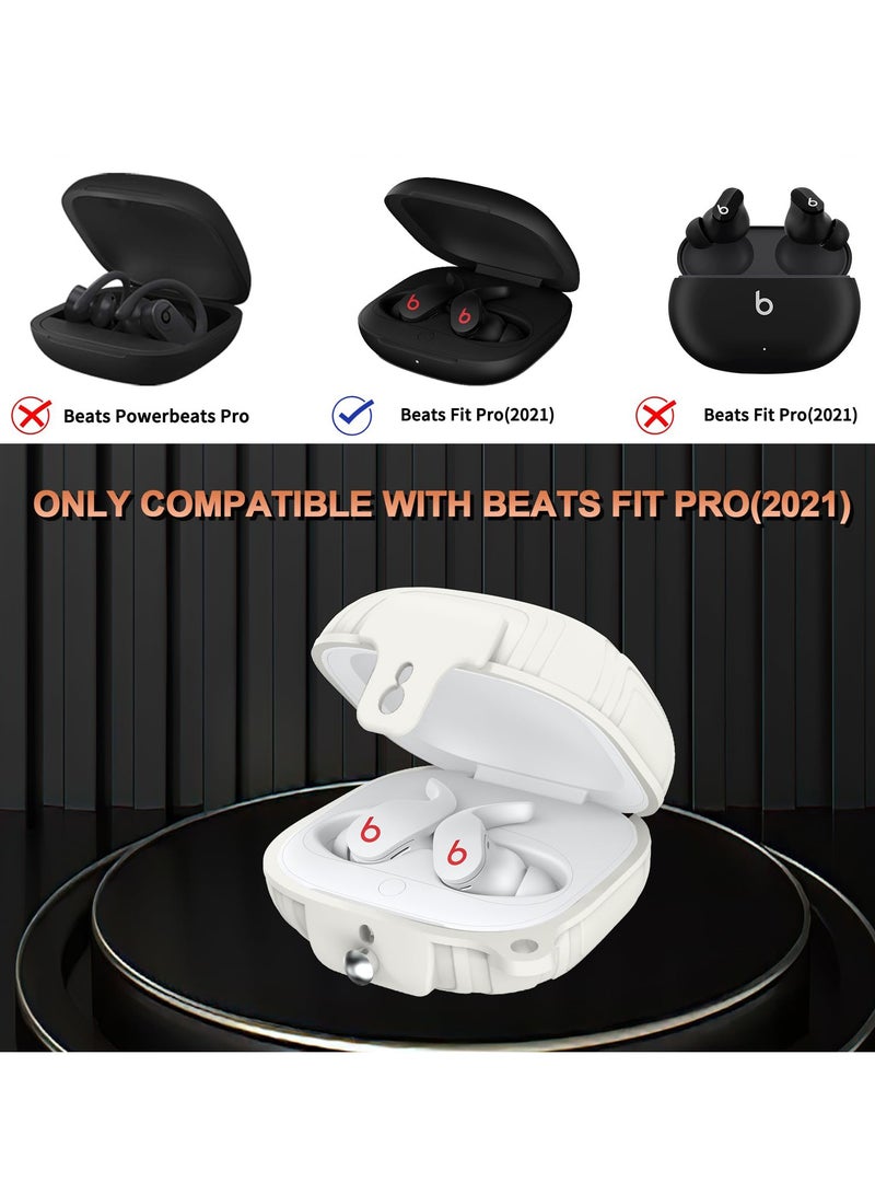 SYOSI Case for Beats Fit Pro, Silicone Protector Case for Apple Beats Fit Pro, with Beats Fit Pro 2021 Earbuds Armor Shockproof Protective, with Anti-Lost Lanyard Keychain (White) - Image 3