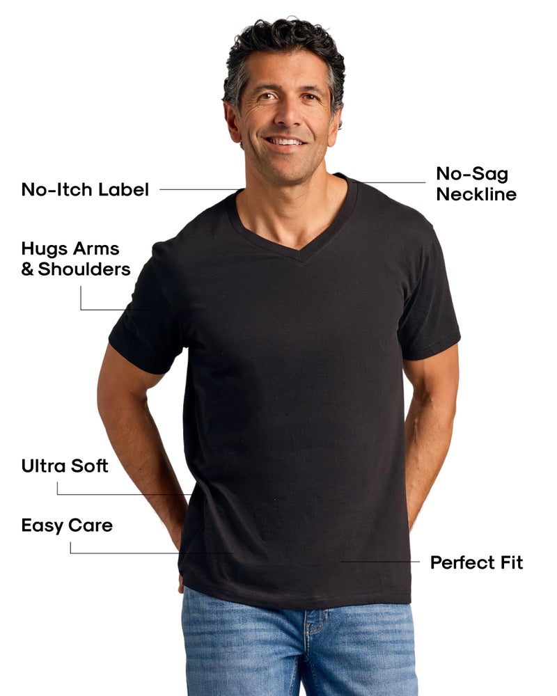 True Classic Mens V Neck T Shirts â€“ Cotton V Neck T Shirts for Men, V-Neck Mens T-Shirts and Undershirts for Men Pack/Singles, Pack of 1, Black, L - Image 2