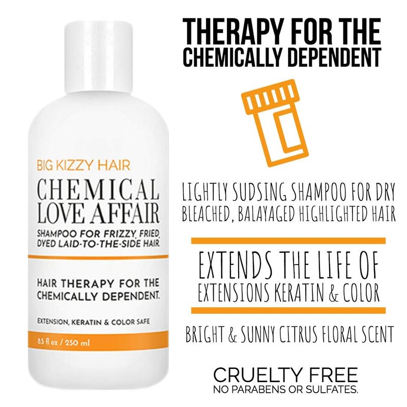 Big Kizzy Shampoo for Dry & Damaged Hair - Chemical Love Affair Keratin & Rice Protein Infused to Smooth and Repair Hair, Paraben & Sulfate Free, 8.5oz - Image 2