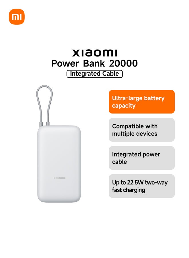 Xiaomi 20000 mAh Power Bank Integrated Cable USB-C and USB Ports 20000mAh 22.5W BHR9738GL Light Grey - Image 1