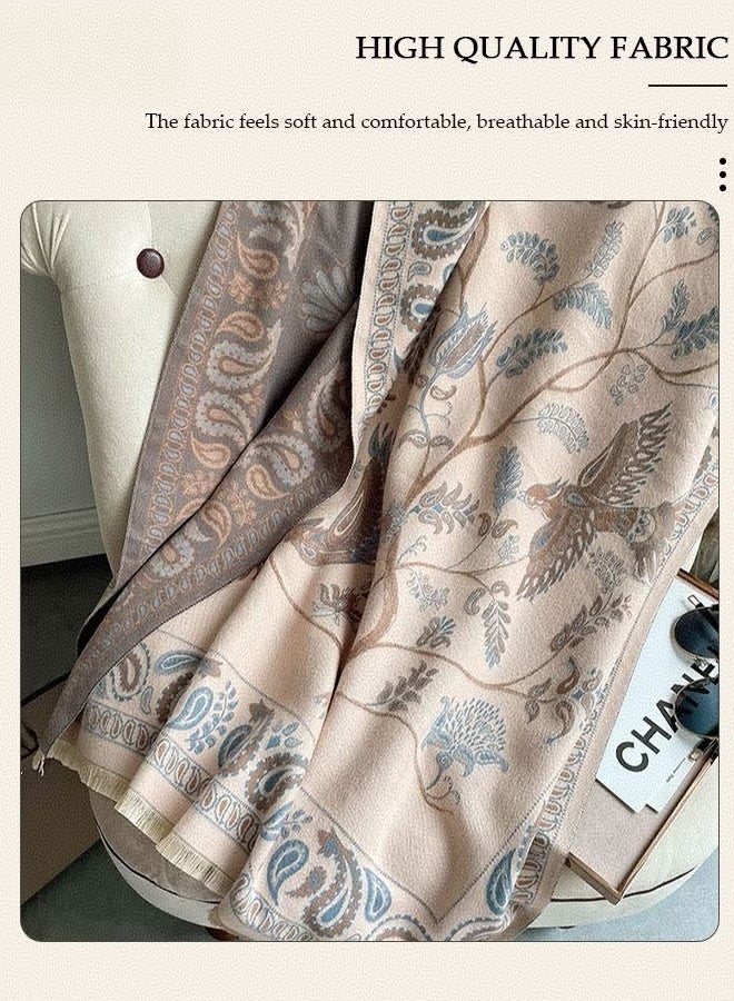 كاكابو شال نسائي بلونين، 60 * 185 سم شال كشمير، وشاح لف لفستان السهرة، بطانية وشاح شتوية سميكة دافئة محبوكة، رداء بونشو مفتوح من الأمام للسفر وحفلات الزفاف والمنزل والمكتب - Image 3