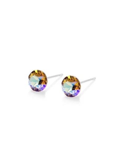 Seona Seona Aurora Austrian Crystal 6mm Stud Earrings for Women Hypoallergenic, Stainless Steel Stud Crystal Earrings, Comfortable for Sensitive Ears Premium Materials Tarnish-Free Earings, Small Stud Earrings - Light Colorado Topaz Shimmer