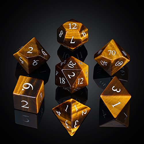 UDIXI Stone DND Dice Set 7PCS Tigers Eye Gemstone DD Dice for Role Playing Dice and Tabletop Games - Image 5