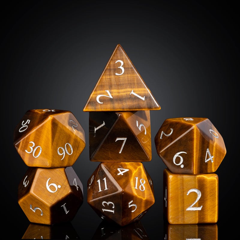 UDIXI Stone DND Dice Set 7PCS Tigers Eye Gemstone DD Dice for Role Playing Dice and Tabletop Games - Image 3