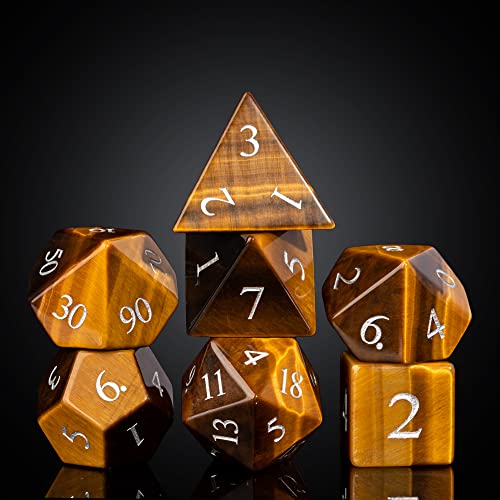 UDIXI Stone DND Dice Set 7PCS Tigers Eye Gemstone DD Dice for Role Playing Dice and Tabletop Games - Image 1
