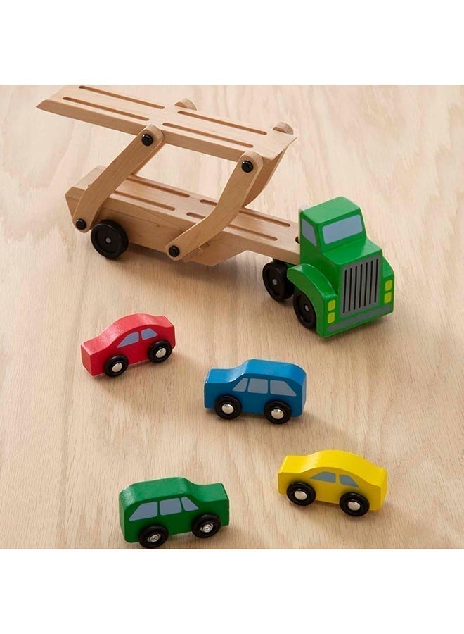 Melissa & Doug ميليسا & دوغ ناقل السيارات – مجموعة لعب مركبة خشبية مع مقطورة ذات طابقين و4 سيارات خشبية - Image 5