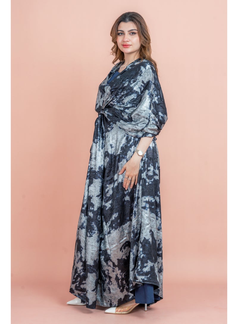 اكسا جلابية أنيقة بتصميم ملفوف لامع - Image 3