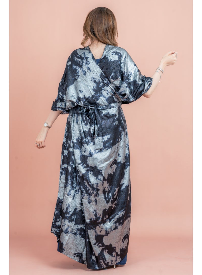 اكسا جلابية أنيقة بتصميم ملفوف لامع - Image 2