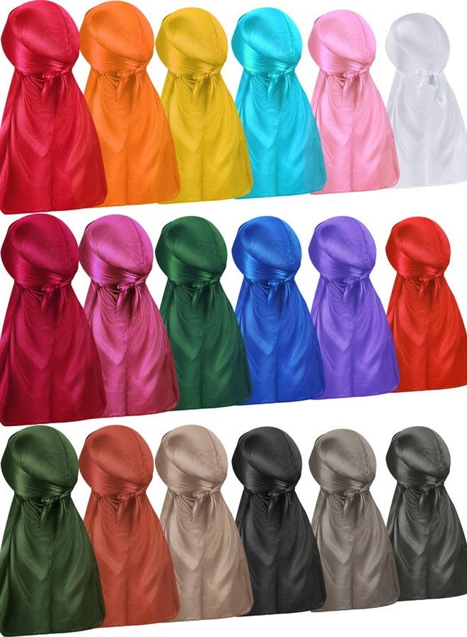 Geyoga 18 Pieces Silky Durags Long Tail Headwrap Durag Wide Strap Satin Durag Cap for Men and Women (Assorted Color) - Image 1