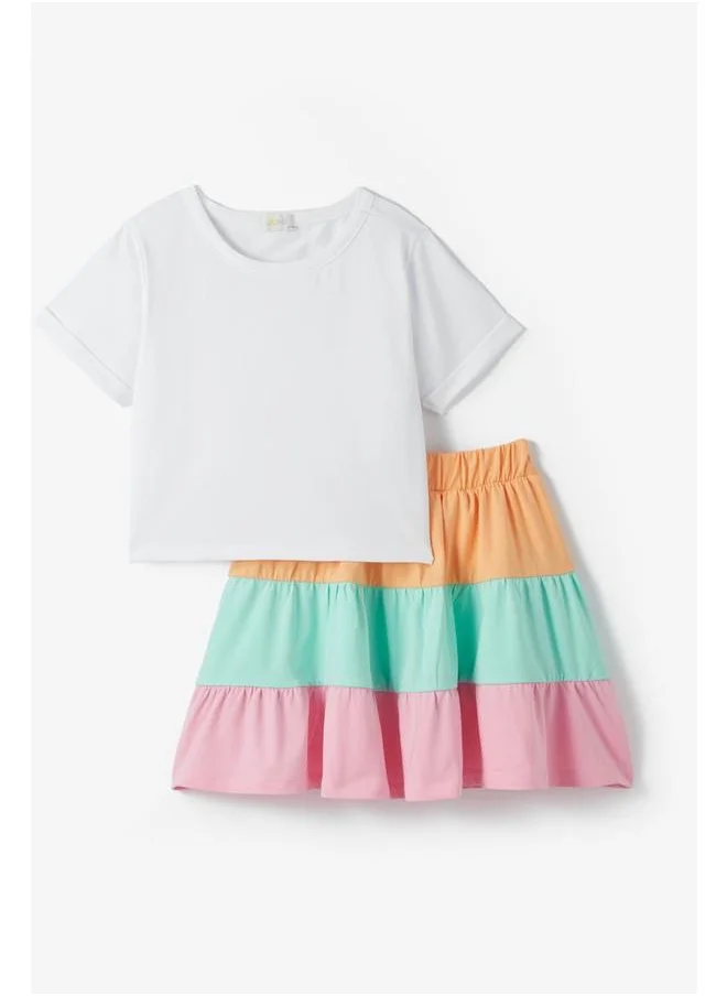 JUNE June Tshirt - Skirt Set White - Multicolor