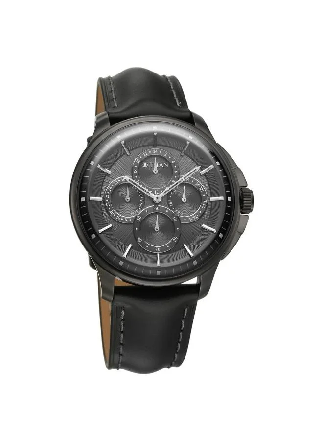 تيتان Men's Leather Analog Watch 90217QL01 - 42 mm