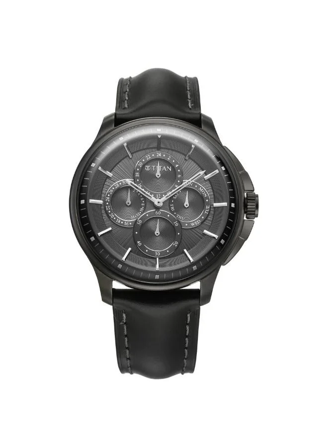 تيتان Men's Leather Analog Watch 90217QL01 - 42 mm