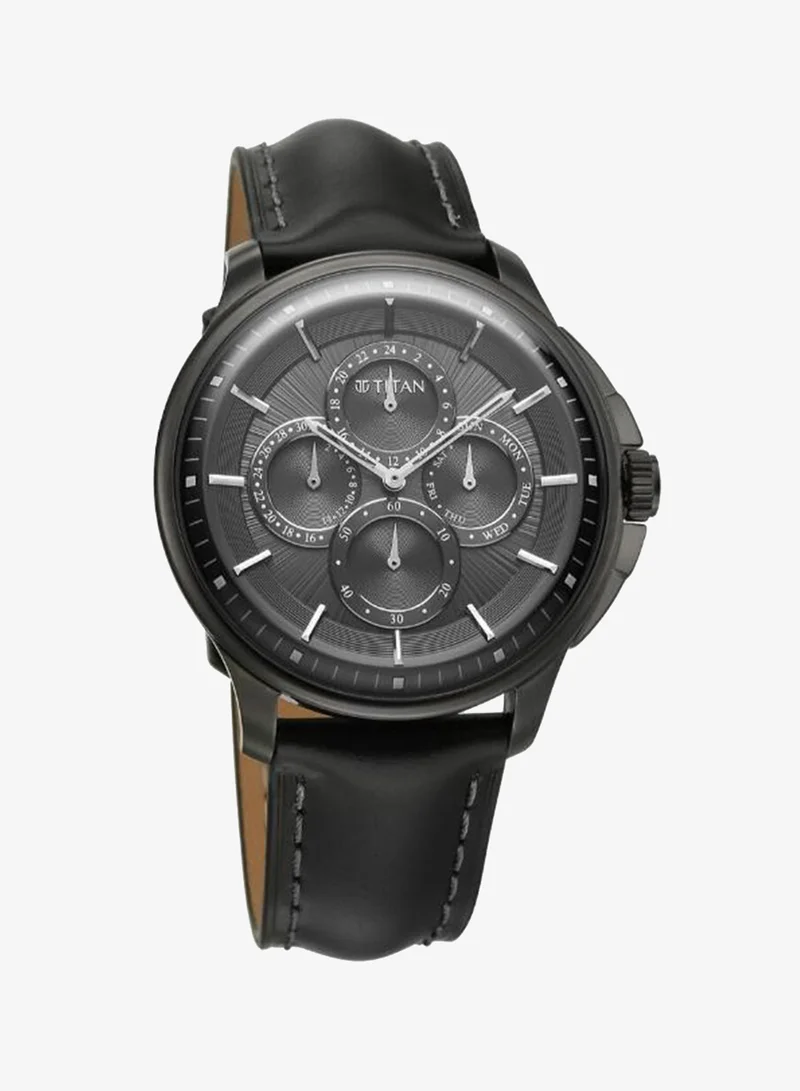TITAN Men's Leather Analog Watch 90217QL01 - 42 mm