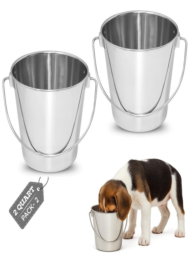 AASPIRE PETS 2 Quart Heavy Duty Stainless Steel Round Bucket with Handle | Fits kennel Cage Critter Crates Farm | Food & Water Pail for Small Pets Birds Dog Cat | Livestock Multipurpose use, Pack of 2 - Image 1