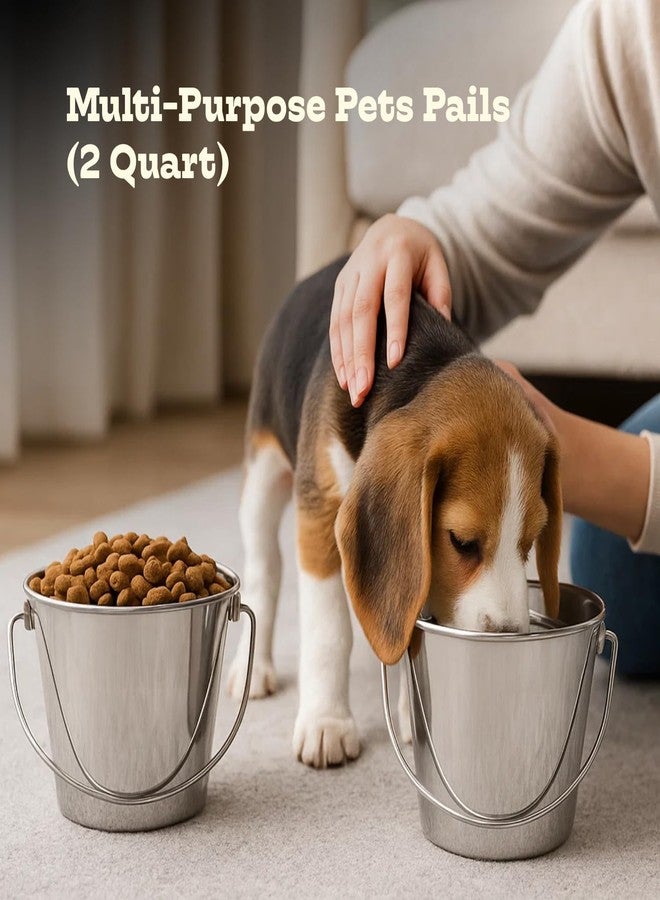 AASPIRE PETS 2 Quart Heavy Duty Stainless Steel Round Bucket with Handle | Fits kennel Cage Critter Crates Farm | Food & Water Pail for Small Pets Birds Dog Cat | Livestock Multipurpose use, Pack of 2 - Image 2