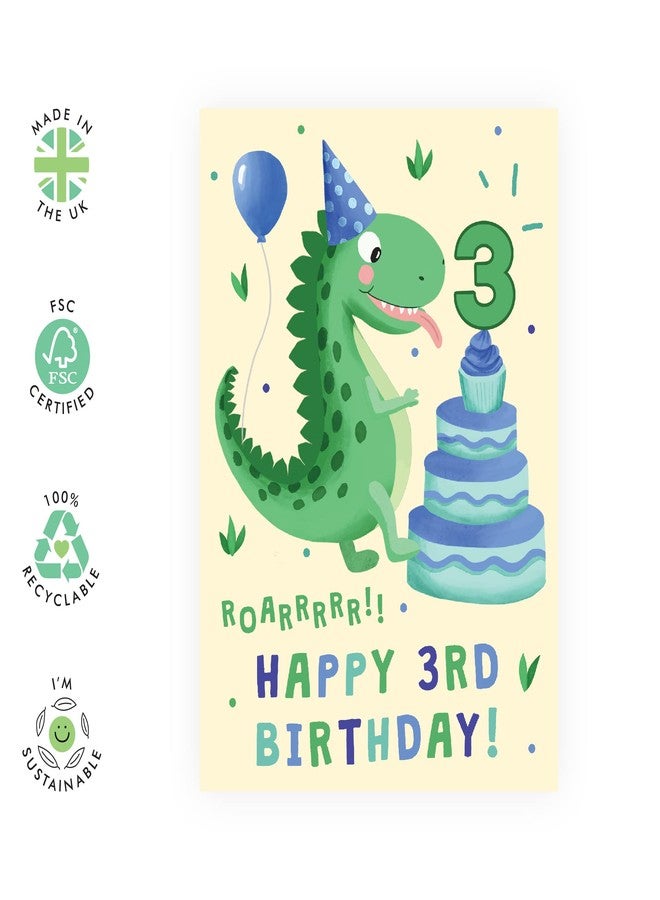 CENTRAL 23 3rd Birthday Card - Age Three - Dinosaur Birthday Card - Boy Birthday Card for Son Nephew Grandson - Third Bday Gifts For Him - Comes With Fun Stickers - Made In UK - Image 2