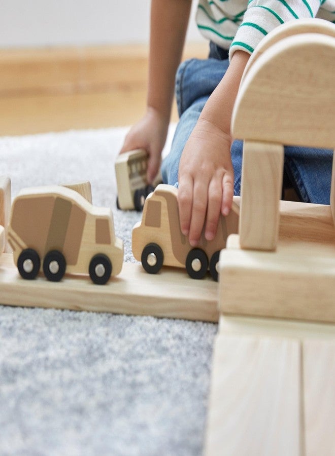 Guidecraft Mini Wooden Trucks - Set of 10: Toddlers Toy Set, Cement Mixer, Police Car, Taxi Car, School Bus, Ambulance, Fork Lift, Front Loader and Farm Truck Set - Image 5