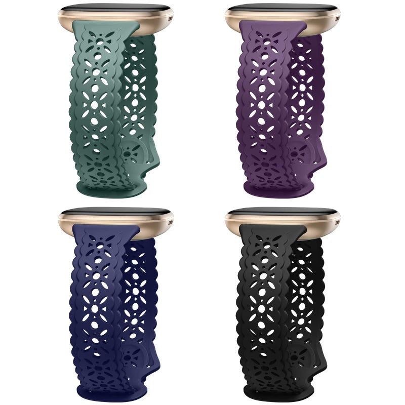 Dirrelo 4 pack Lace Silicone Band Compatible for Fitbit Sense Bands/Fitbit Versa 3 Bands/Fitbit Versa 4 Bands/Fitbit Sense 2 Bands Women,Soft Thin Hollow-out Sport Watch Strap Replacement Wristband - Image 1