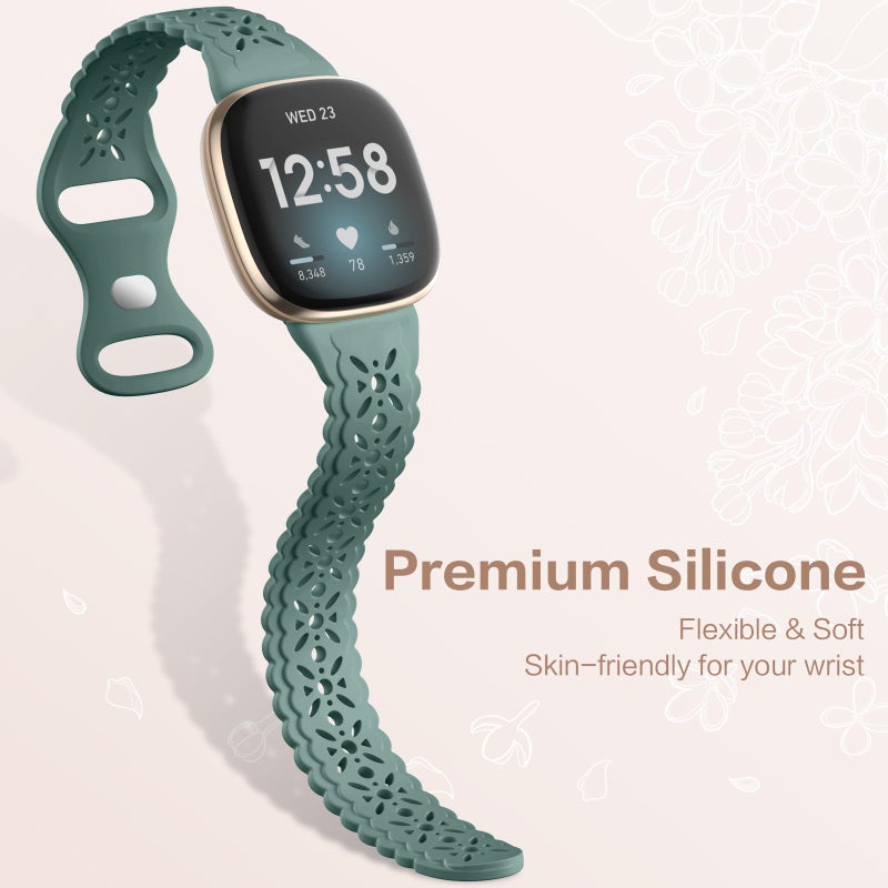 Dirrelo 4 pack Lace Silicone Band Compatible for Fitbit Sense Bands/Fitbit Versa 3 Bands/Fitbit Versa 4 Bands/Fitbit Sense 2 Bands Women,Soft Thin Hollow-out Sport Watch Strap Replacement Wristband - Image 4