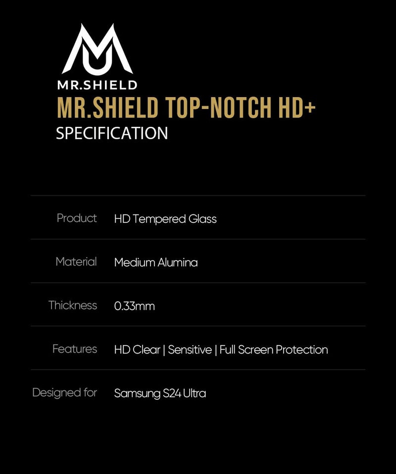 Mr Shield Mr.Shield Top-Notch HD+ Tempered Glass Screen Protector Guard for Samsung Galaxy S24 Ultra - 9H Hardness, Military Grade Protection, Easy Installation kit - Image 2