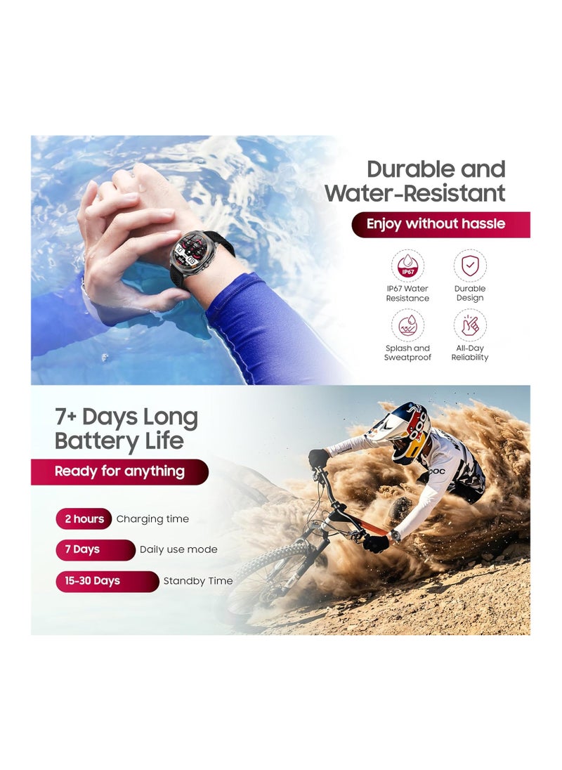 SWISS MILITARY - Swiss Military DOM7 Smartwatch 1.43" AMOLED, Bluetooth Calling, Multi Language, Health & Sports Tracking, Wireless Charging, 7 Days Battery, IP67, iOS/Android Compatible, Gun Metal Frame & Black Strap - Image 1