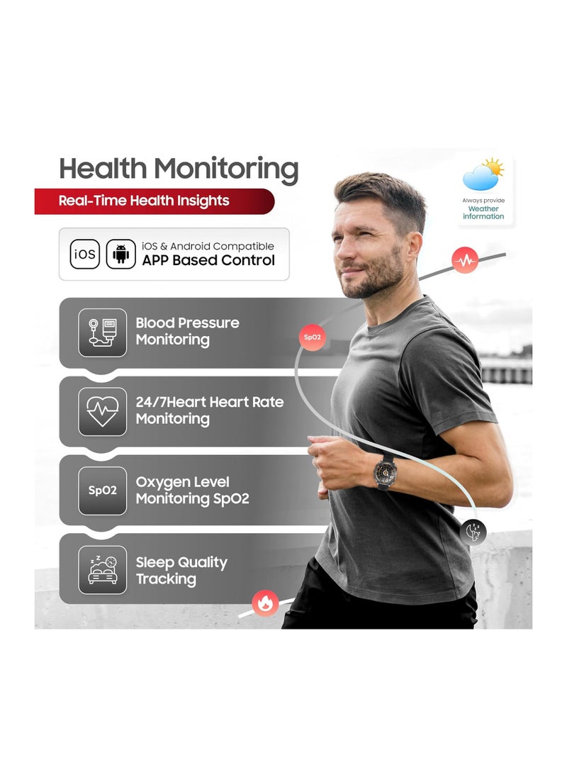 SWISS MILITARY - Swiss Military DOM7 Smartwatch 1.43" AMOLED, Bluetooth Calling, Multi Language, Health & Sports Tracking, Wireless Charging, 7 Days Battery, IP67, iOS/Android Compatible, Gun Metal Frame & Black Strap - Image 1