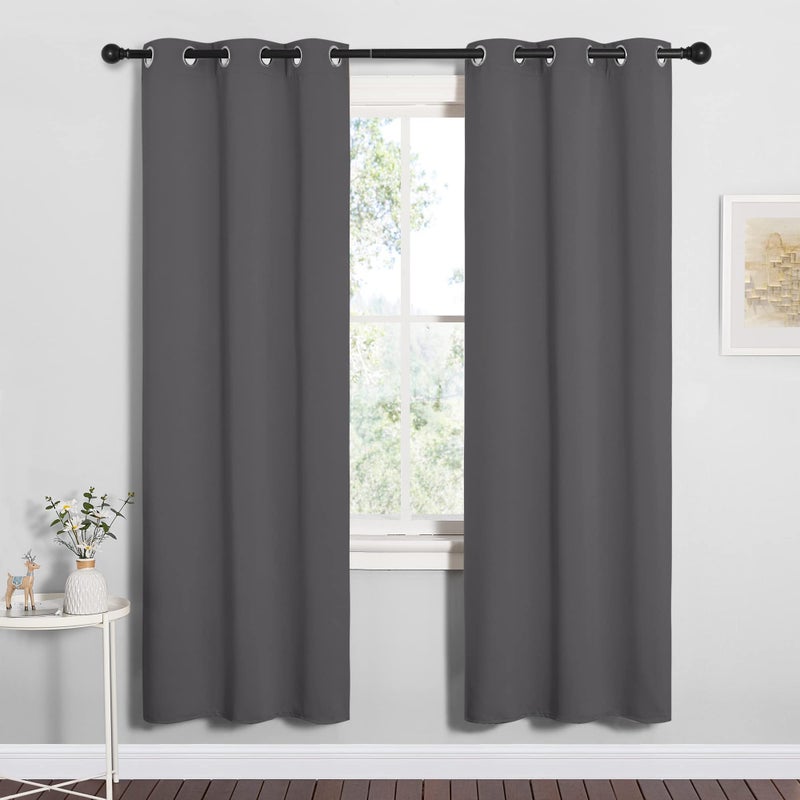 NICETOWN Grey Blackout Curtain Panels for Bedroom, Thermal Insulated Grommet Top Blackout Draperies and Drapes for Basement (2 Panels, W34 x L72-inch, Grey) - Image 1