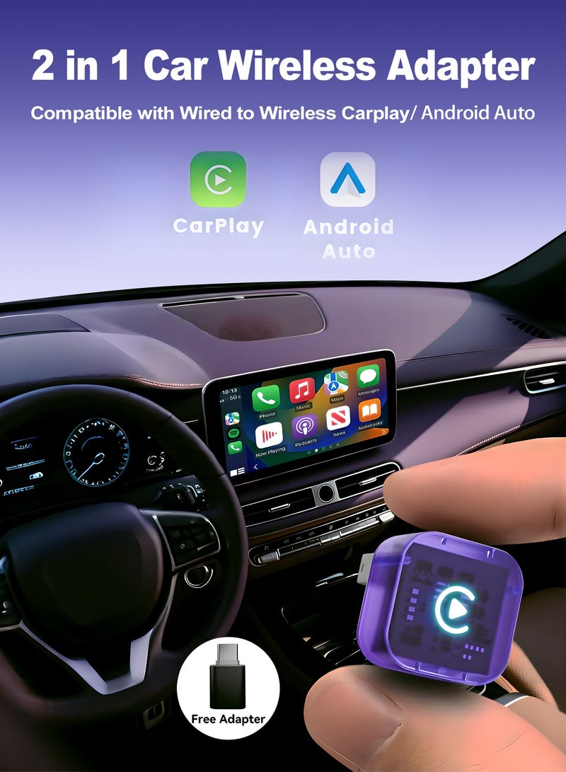 Chillspace Mini 2-in-1 Wireless CarPlay & Android Auto Adapter, Zero Latency CarPlay Dongle Converts Wired to Wireless, Fast Auto-Connect, No Delay, Compact Design for iPhone & Android with USB/USB-C Port(Purple) - Image 1