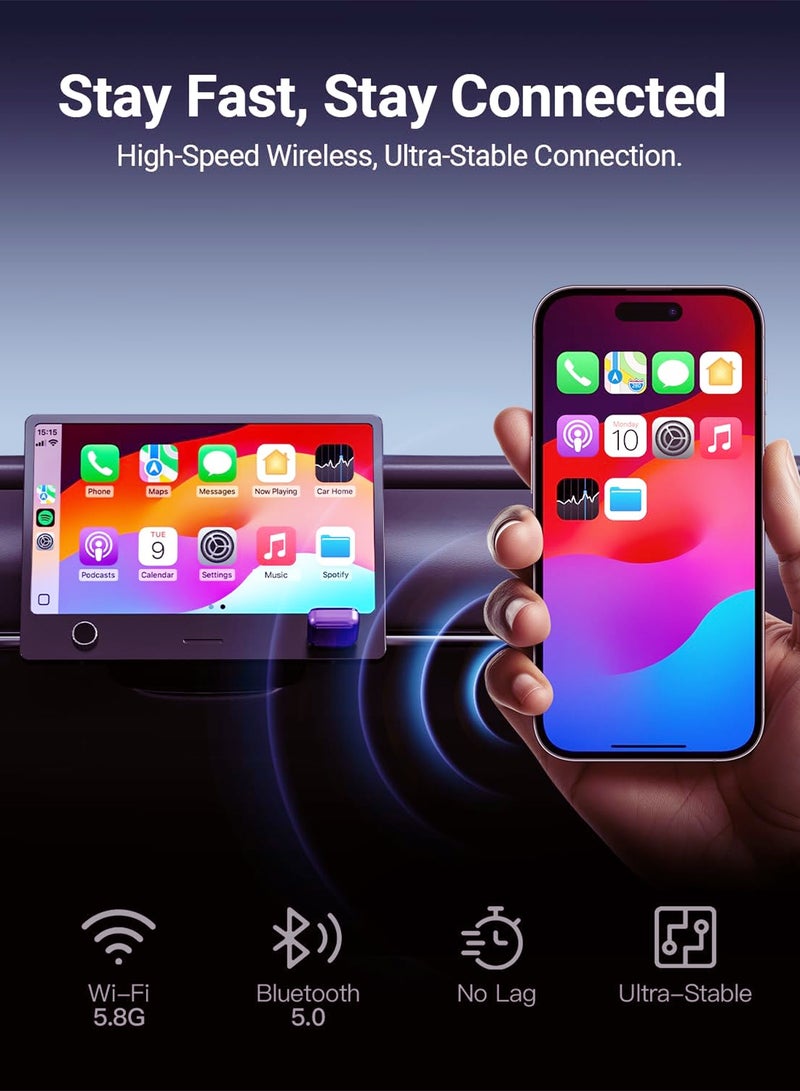Chillspace Mini 2-in-1 Wireless CarPlay & Android Auto Adapter, Zero Latency CarPlay Dongle Converts Wired to Wireless, Fast Auto-Connect, No Delay, Compact Design for iPhone & Android with USB/USB-C Port(Purple) - Image 2