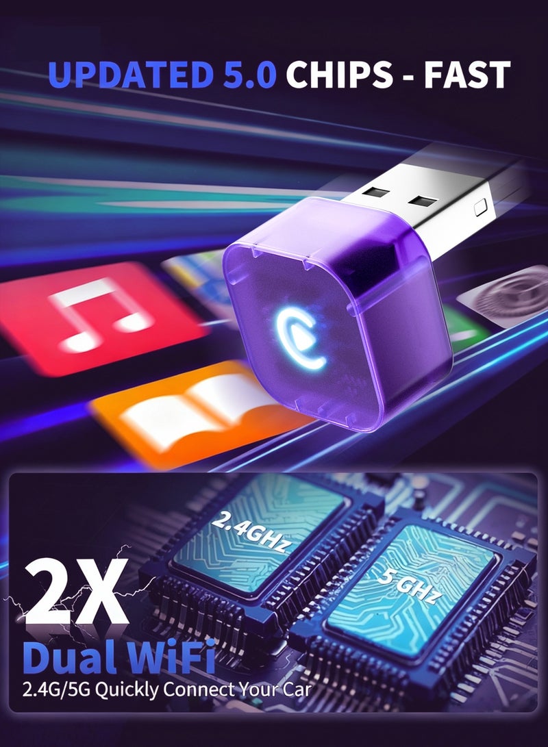 Chillspace Mini 2-in-1 Wireless CarPlay & Android Auto Adapter, Zero Latency CarPlay Dongle Converts Wired to Wireless, Fast Auto-Connect, No Delay, Compact Design for iPhone & Android with USB/USB-C Port(Purple) - Image 4