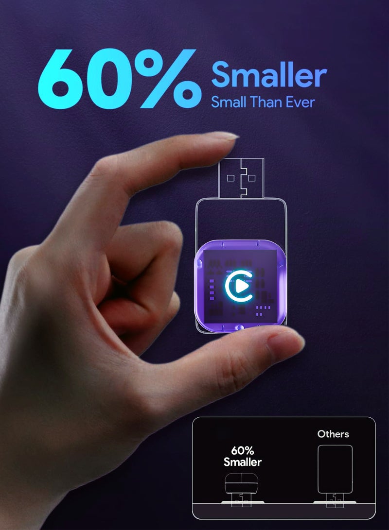 Chillspace Mini 2-in-1 Wireless CarPlay & Android Auto Adapter, Zero Latency CarPlay Dongle Converts Wired to Wireless, Fast Auto-Connect, No Delay, Compact Design for iPhone & Android with USB/USB-C Port(Purple) - Image 5