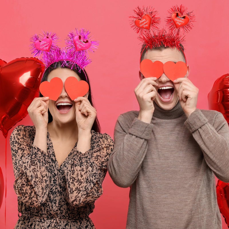 Knitgrip 6 Pcs Valentine's Heart Headbands with Heart Boppers and Tinsel Headdresses Red Pink Happy Valentine Headdresses for Women Costume Party Gift Love - Image 5