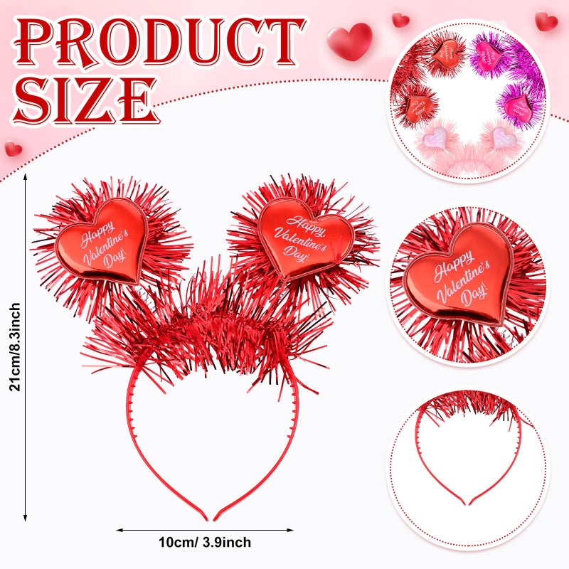 Knitgrip 6 Pcs Valentine's Heart Headbands with Heart Boppers and Tinsel Headdresses Red Pink Happy Valentine Headdresses for Women Costume Party Gift Love - Image 2