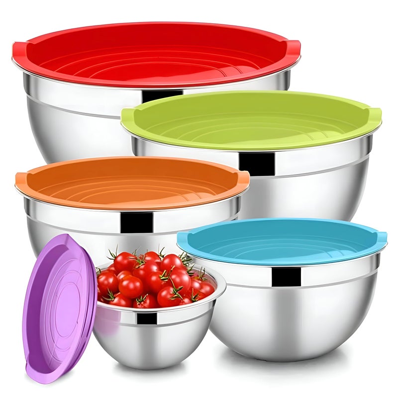 Prep Set - Stackable stainless steel bowls with lids, offering versatility for meal prep, salad mixing, and ingredient organization while ensuring long-lasting durability and modern appeal. - Image 1