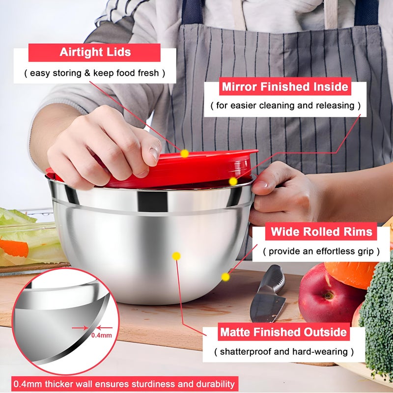 Prep Set - Stackable stainless steel bowls with lids, offering versatility for meal prep, salad mixing, and ingredient organization while ensuring long-lasting durability and modern appeal. - Image 3