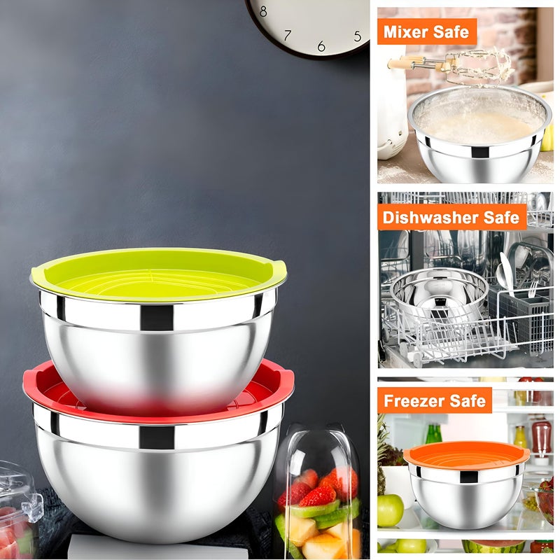 Prep Set - Stackable stainless steel bowls with lids, offering versatility for meal prep, salad mixing, and ingredient organization while ensuring long-lasting durability and modern appeal. - Image 5
