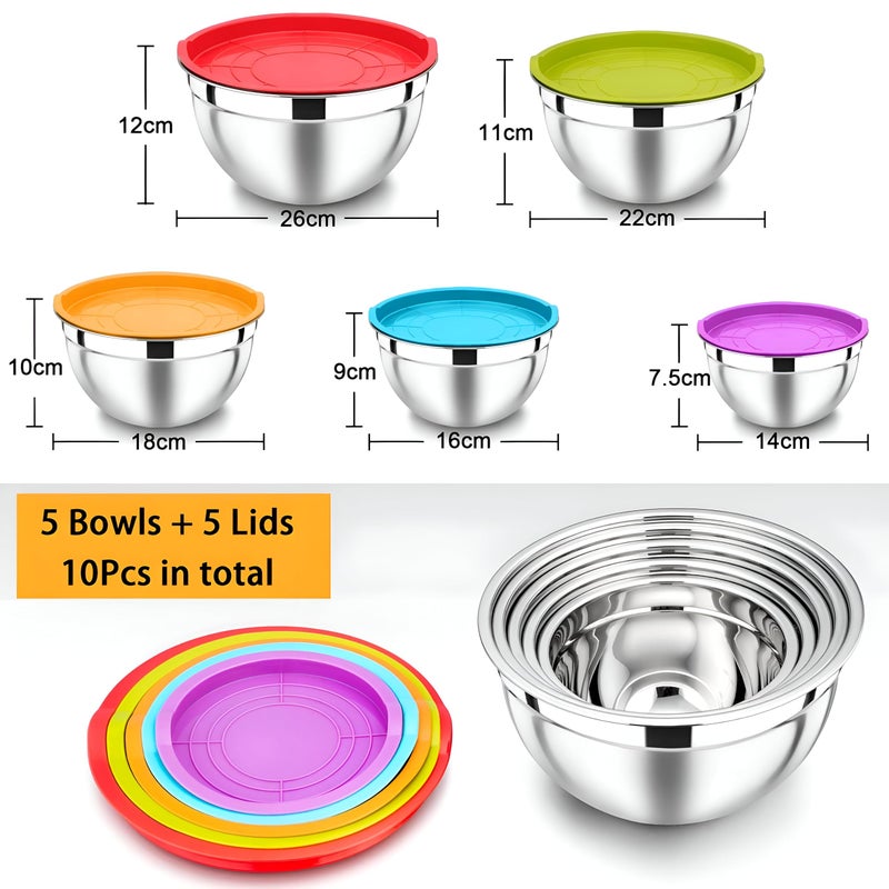 Prep Set - Stackable stainless steel bowls with lids, offering versatility for meal prep, salad mixing, and ingredient organization while ensuring long-lasting durability and modern appeal. - Image 2