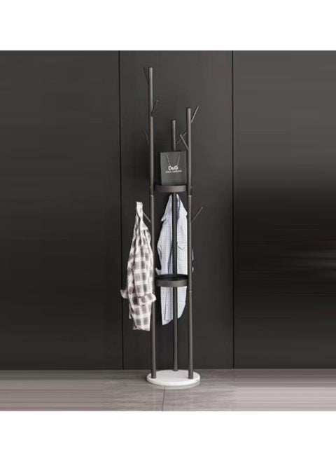 Clothes Hanger and Rack with a Modern and Elegant Design Coat Racks Freestanding Coat Hanger Stand Hall Tree Coat Rack for Hanging Hats ScarvesBags Modern Coat Rack with Double Shelves Corner Coat Rack, 9 Hooks - Black Colour
