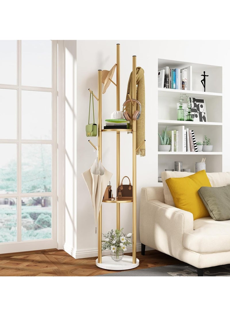 Clothes Hanger and Rack with a Modern and Elegant Design Coat Racks Freestanding Coat Hanger Stand Hall Tree Coat Rack for Hanging Hats ScarvesBags Modern Coat Rack with Double Shelves Corner Coat Rack, 9 Hooks - Black Colour