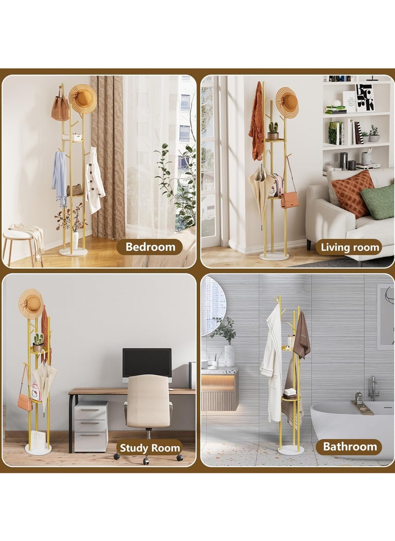 Clothes Hanger and Rack with a Modern and Elegant Design Coat Racks Freestanding Coat Hanger Stand Hall Tree Coat Rack for Hanging Hats ScarvesBags Modern Coat Rack with Double Shelves Corner Coat Rack, 9 Hooks - Black Colour