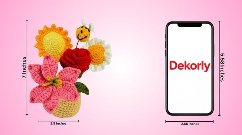 Dekorly Handmade Crochet Mixed Flower Plant with Pot Artificial Floral Decor for Home Office Desk Table Shelf Gifting- 7 Inches (Crochet Multi) - Image 3