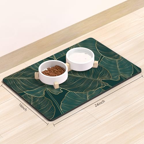 Rnivvi Dog Food Mat 16 x 24 Flower Absorbent Dog Cat Bowl Mat for Food and Water Cute AntiSlip Rubber Pet Feeding Rug Protect Floors Puppy Placemat for Feeding Watering Supplies Tropical - Image 3
