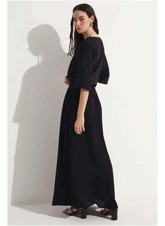 جون June Elastic Waist Maxi 100% Viscose Skirt Black