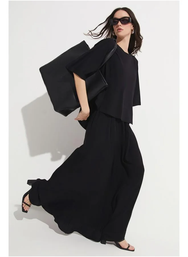 جون June Elastic Waist Maxi 100% Viscose Skirt Black