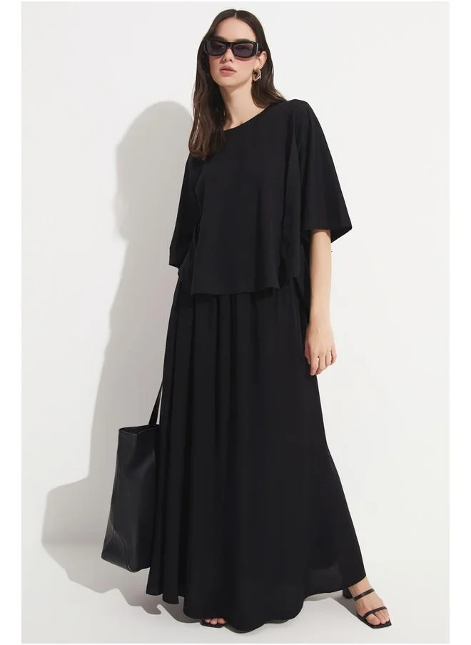 جون June Elastic Waist Maxi 100% Viscose Skirt Black