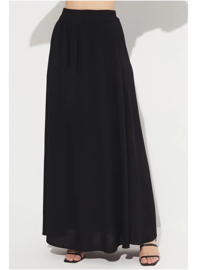 جون June Elastic Waist Maxi 100% Viscose Skirt Black