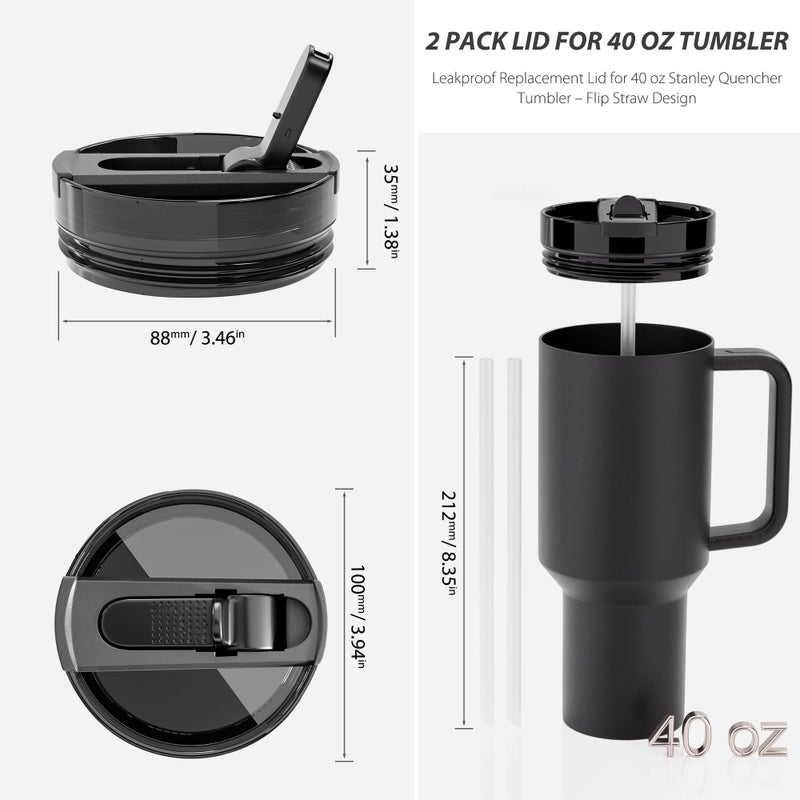 CeleVista 2 Pack Flip Straw Lid for Stanley 40 oz Quencher H2.0 & ProTour, Flip Straw Tumbler Lid for Stanley Cup, Leakproof, No Spill & Easy to Use Reusable Tumbler Cover (Black) - Image 4