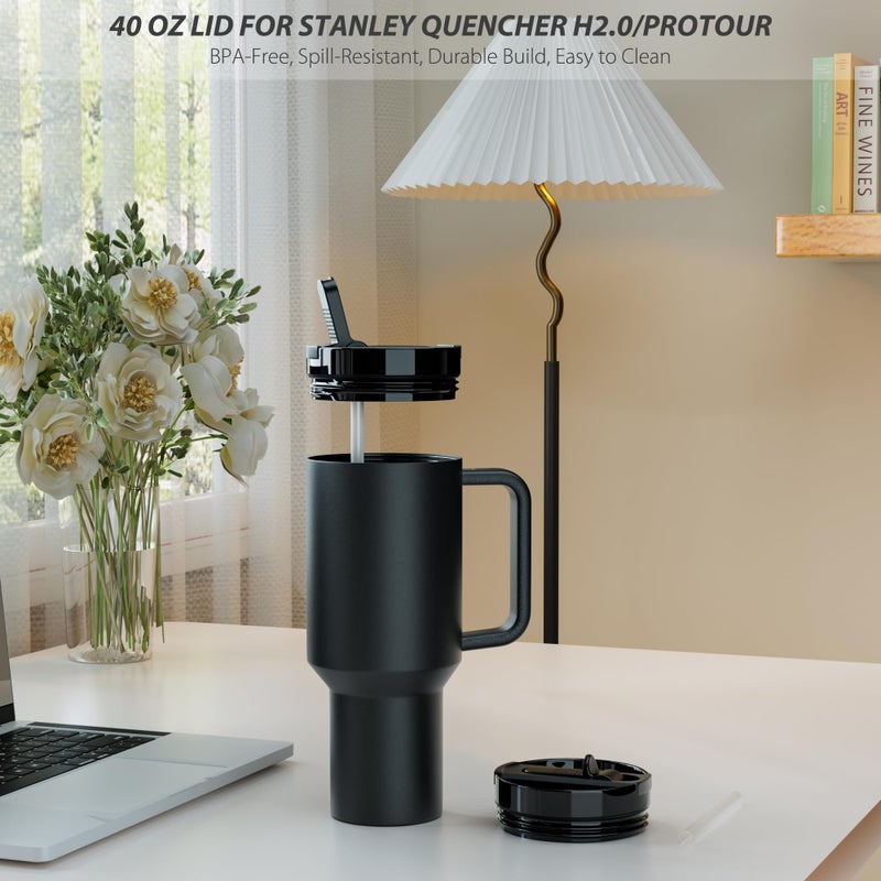 CeleVista 2 Pack Flip Straw Lid for Stanley 40 oz Quencher H2.0 & ProTour, Flip Straw Tumbler Lid for Stanley Cup, Leakproof, No Spill & Easy to Use Reusable Tumbler Cover (Black) - Image 2