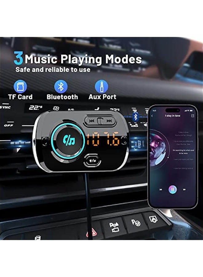 ANKOVO Wireless Car Bluetooth FM Transmitter: Hands-Free Call, Music Player, Dual USB Ports, TF Card/AUX Support - Image 2